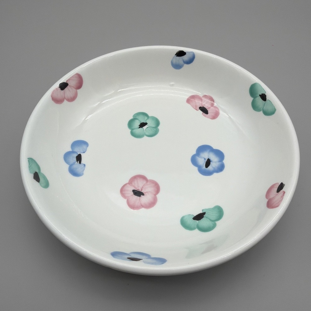 Pier 1 Italy PER72 Blue Pink Green Flowers Floral Ceramic 8 1/2" Serving Bowl